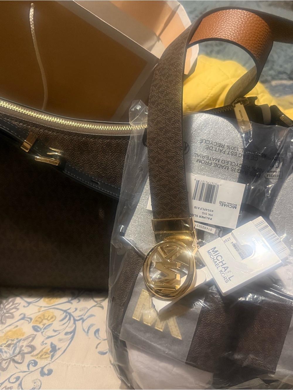 Michael Kors Dark Brown Logo Shoulder Bag with Gold Hardware
